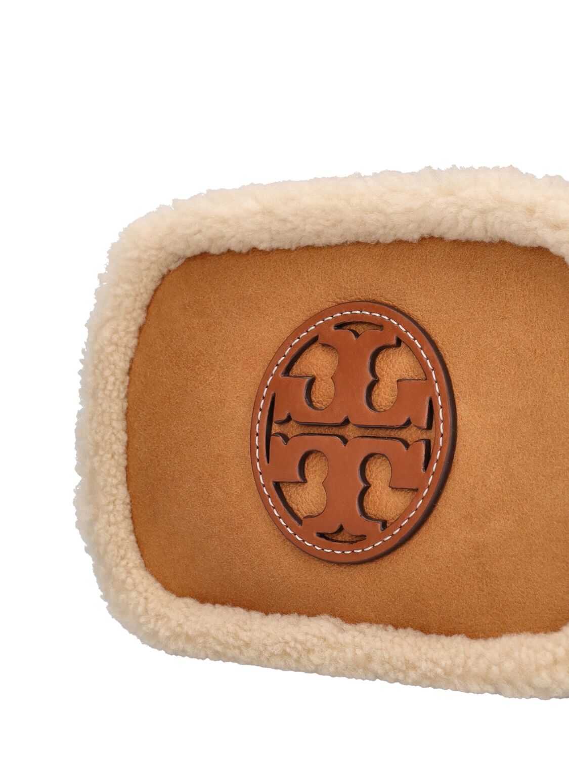 Shop Tory Burch Mini Miller Shearling Crossbody Bag In Tan