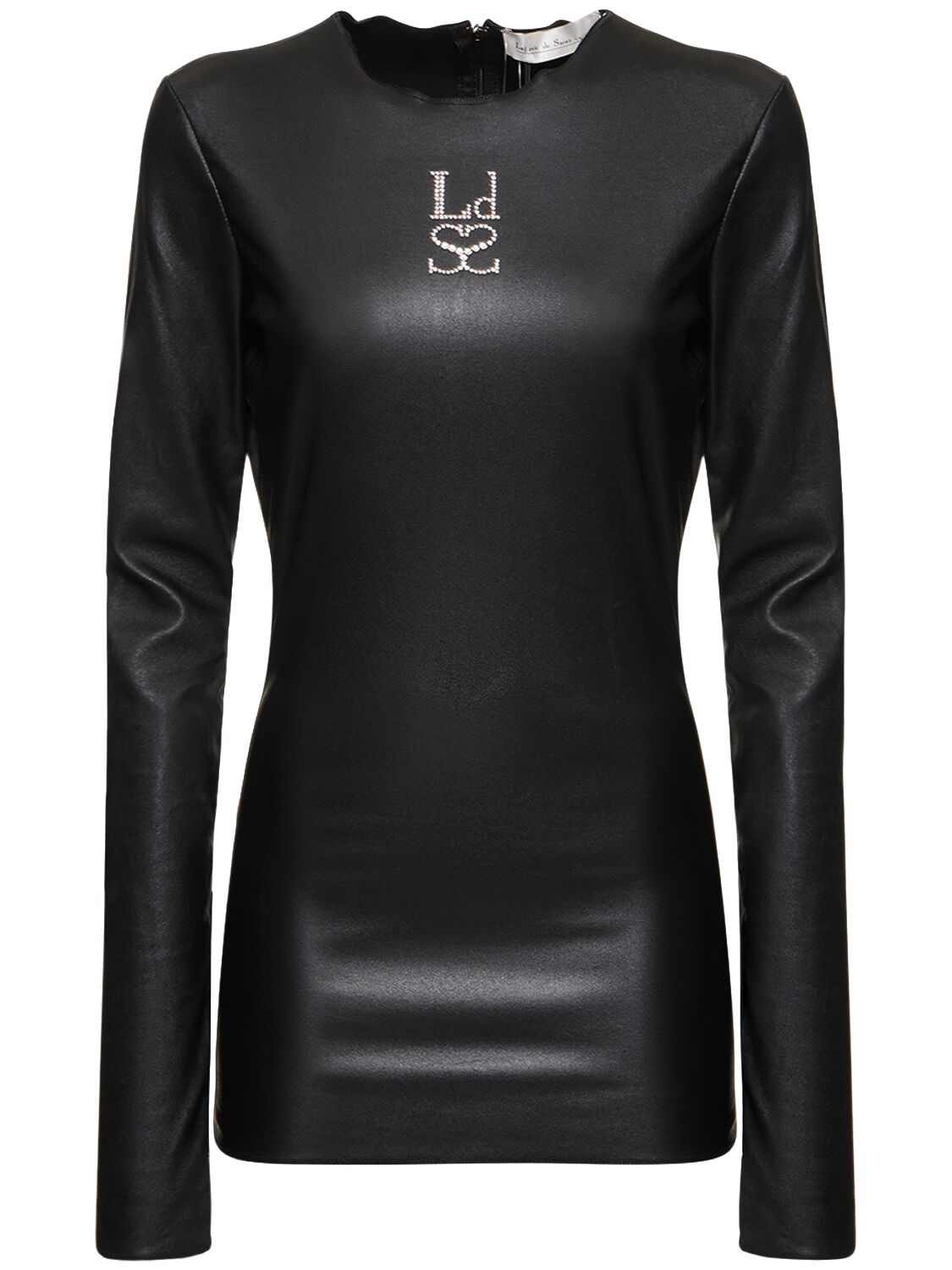 Logo Long Sleeve Stretch Leather Top