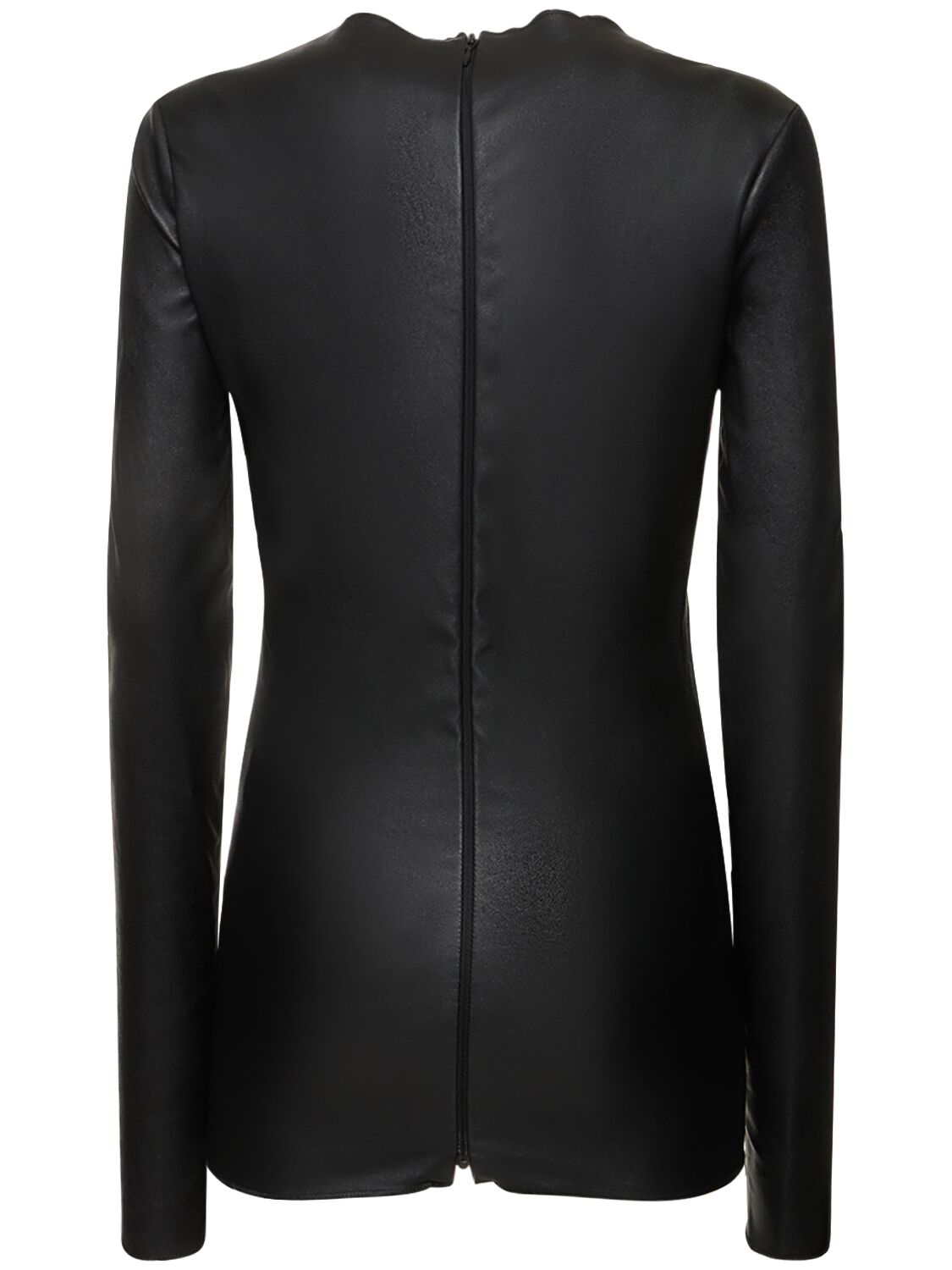 Shop Ludovic De Saint Sernin Logo Long Sleeve Stretch Leather Top In Black