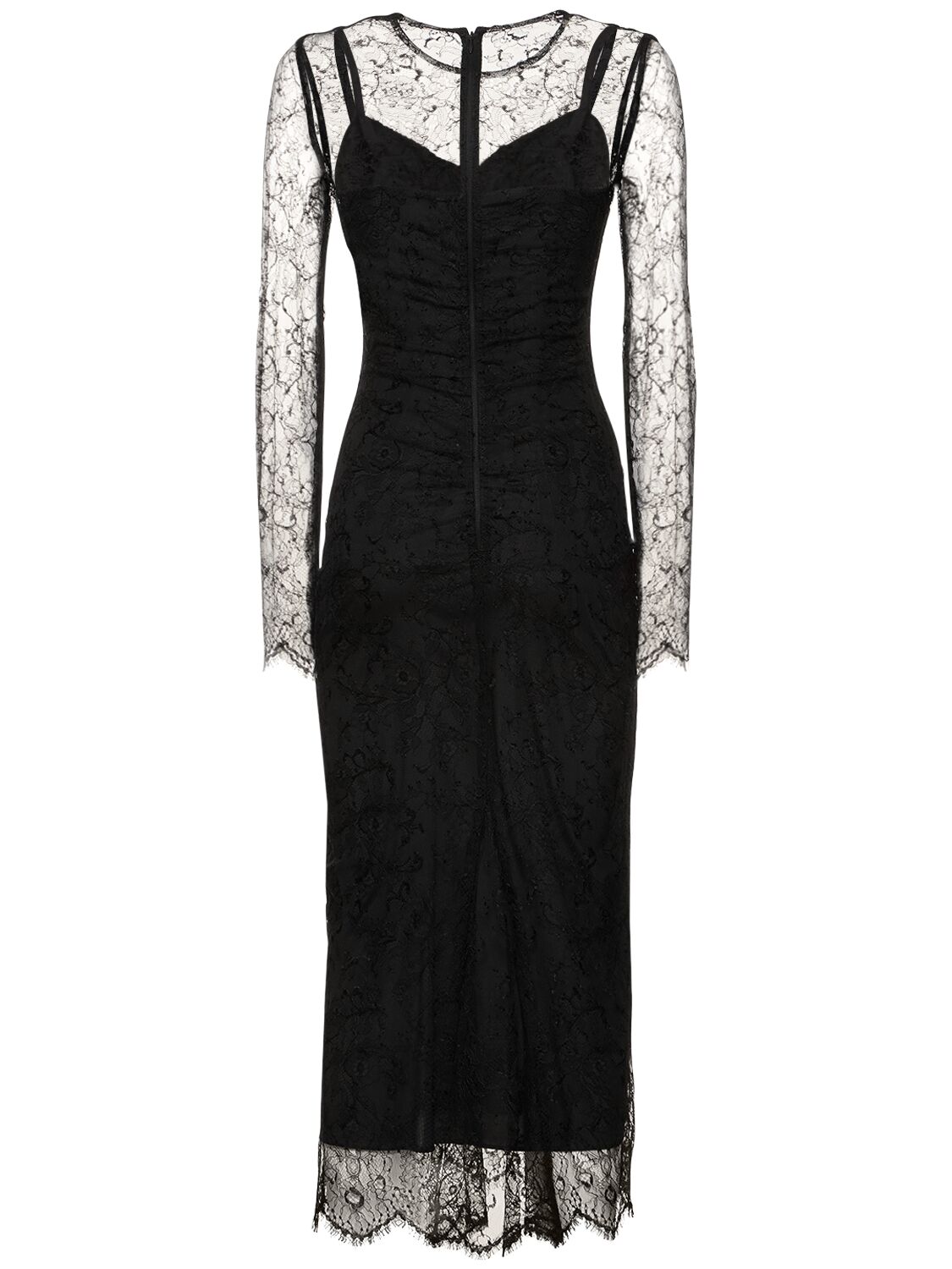 Dolce & Gabbana Chantilly Lace Long Sleeve Midi Dress In Black