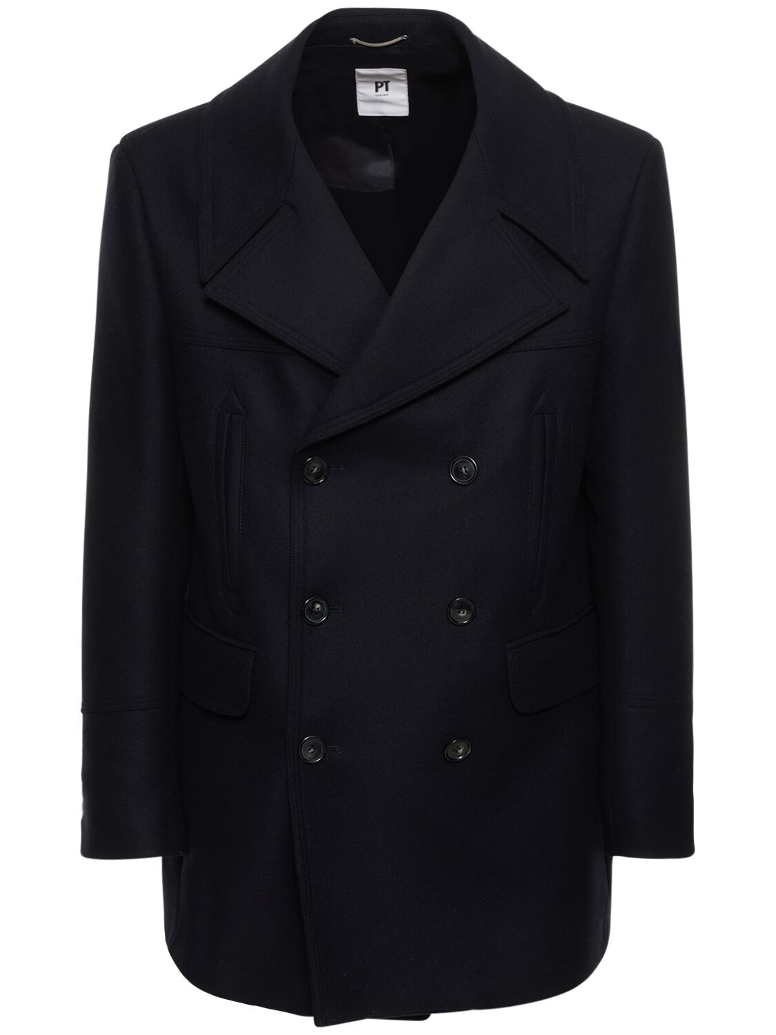 Pt Torino Double Breasted Wool Blend Peacoat In Navy