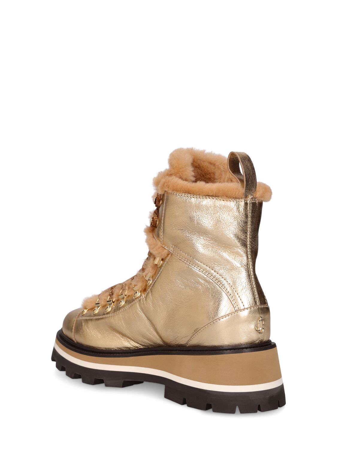 Shop Jimmy Choo Metallic Leather & Fur Hiking Boots In Gold