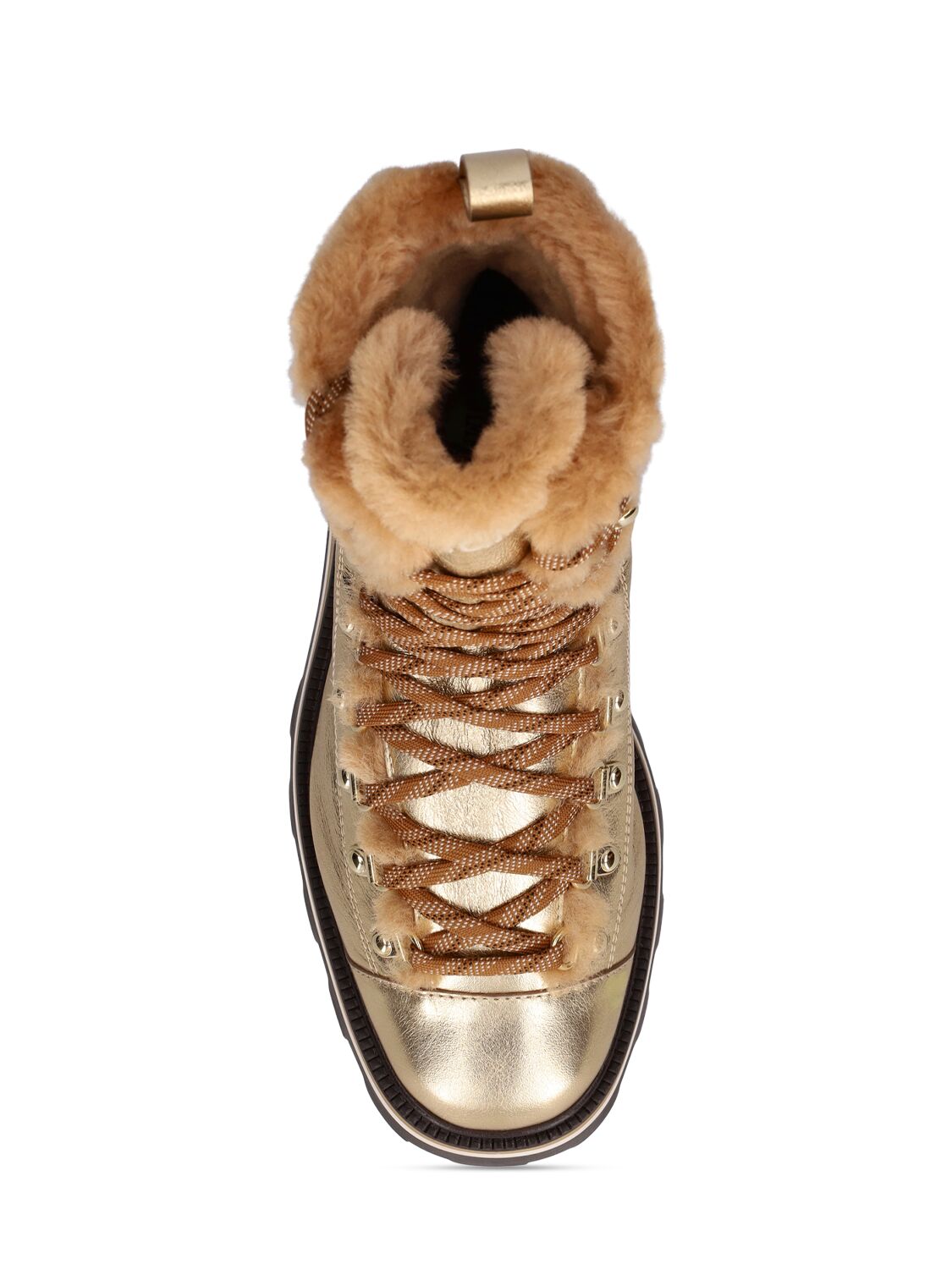 Shop Jimmy Choo Metallic Leather & Fur Hiking Boots In Gold