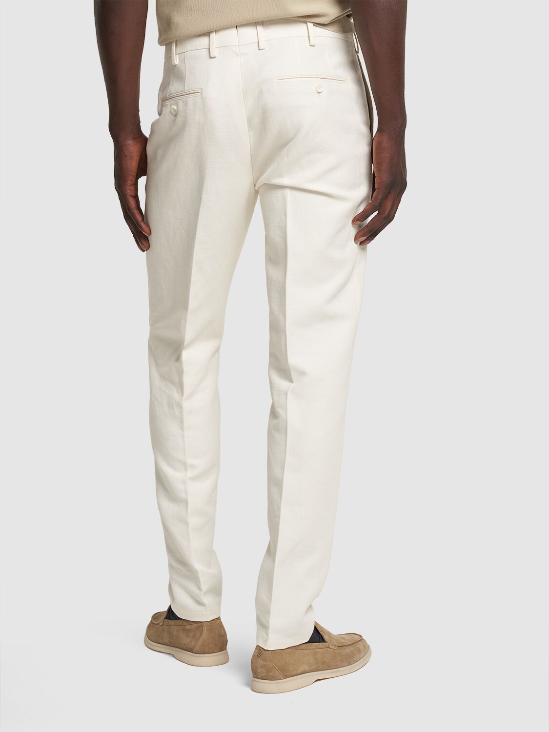 Shop Loro Piana Four Linen Straight Pants In White