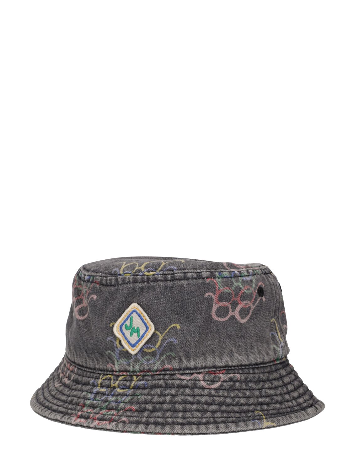 Shop Jellymallow Printed Cotton Denim Bucket Hat In Black