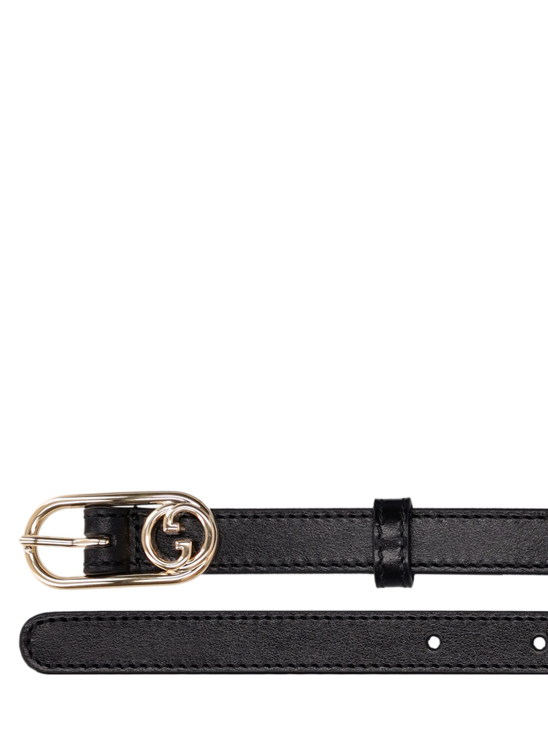 Shop Gucci 15mm Round Interlocking G Leather Belt In Black