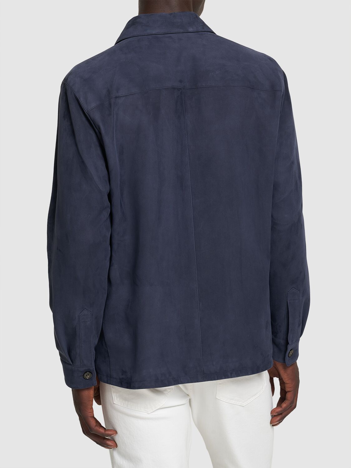 Shop Loro Piana Suede Buttoned Overshirt In Dark Blue