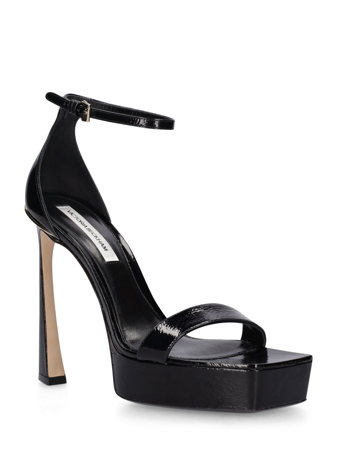 Shop Victoria Beckham 135mm Metallic Leather Platform Sandals In Black