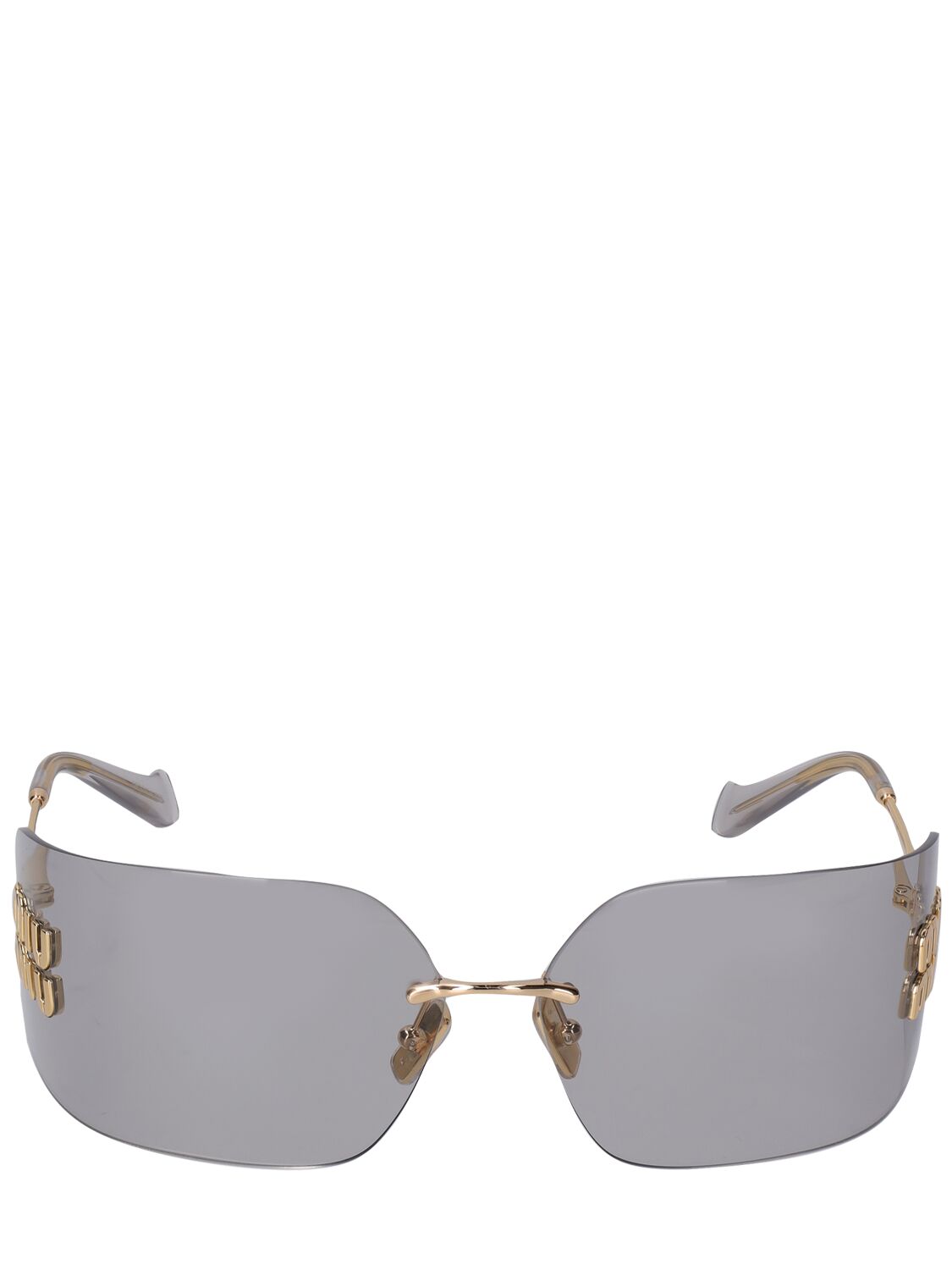 Miu Miu Mask Metal Sunglasses In Gold,light Grey