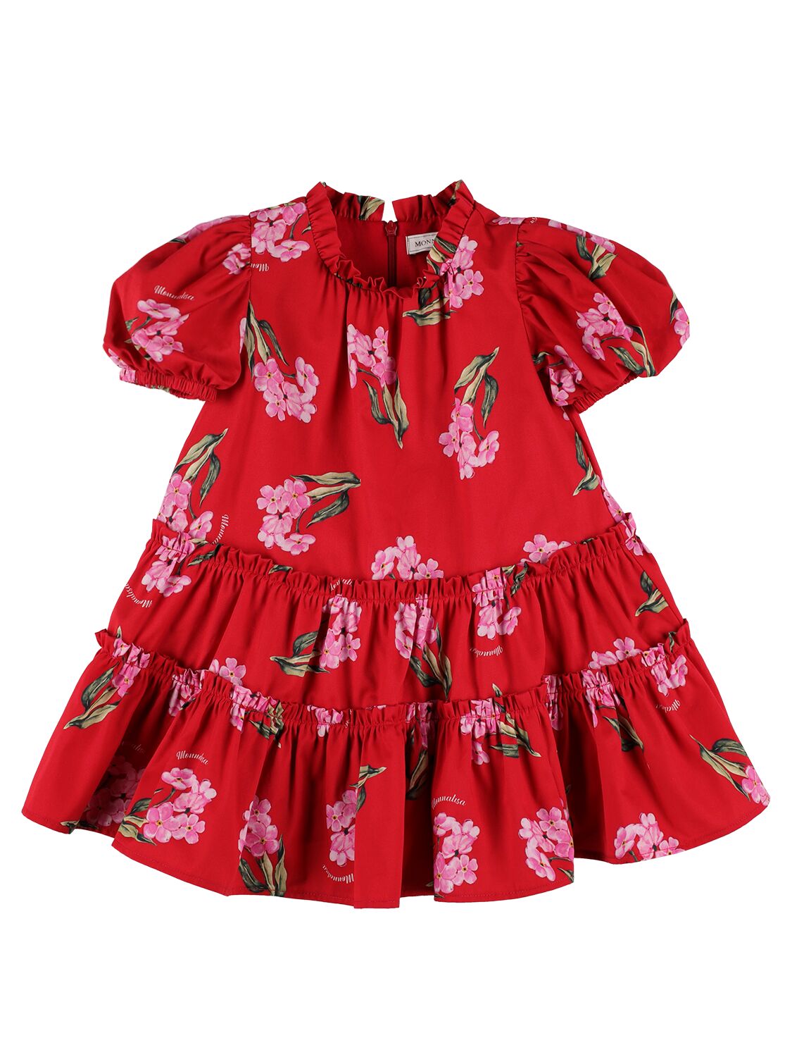Monnalisa Kids' Flower Printed Cotton Poplin Dress In Red