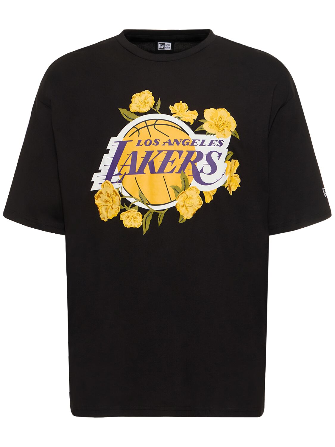 New Era La Lakers Nba Floral Graphic T-shirt In Black,yellow
