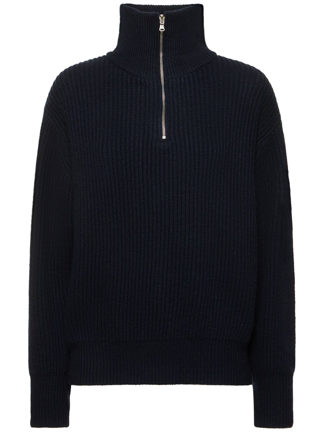 Ribbed Half Zip Wool Blend Sweater – WOMEN > CLOTHING > KNITWEAR