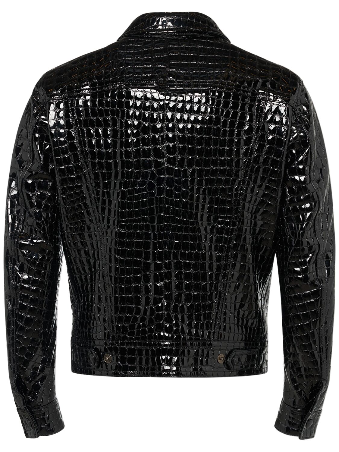 Shop Tom Ford Croc Embossed Leather Jacket In Black