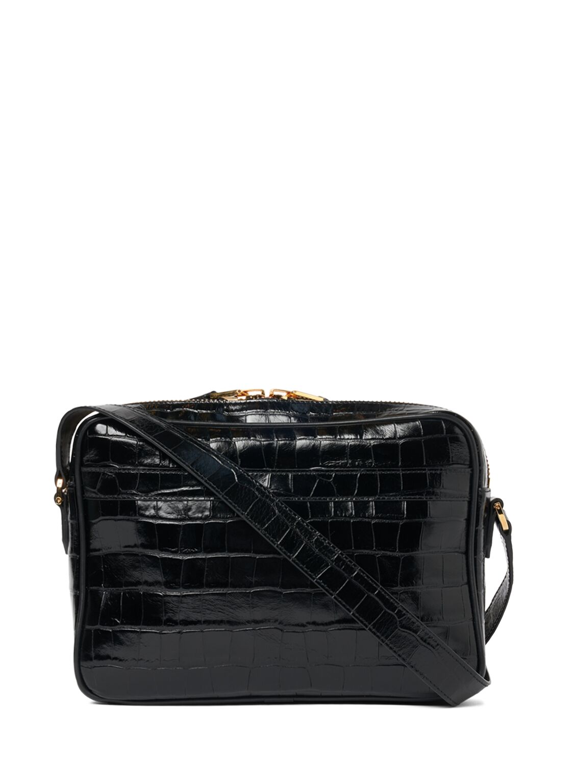 Shop Tom Ford Small Croc Embossed Messenger Bag In Black