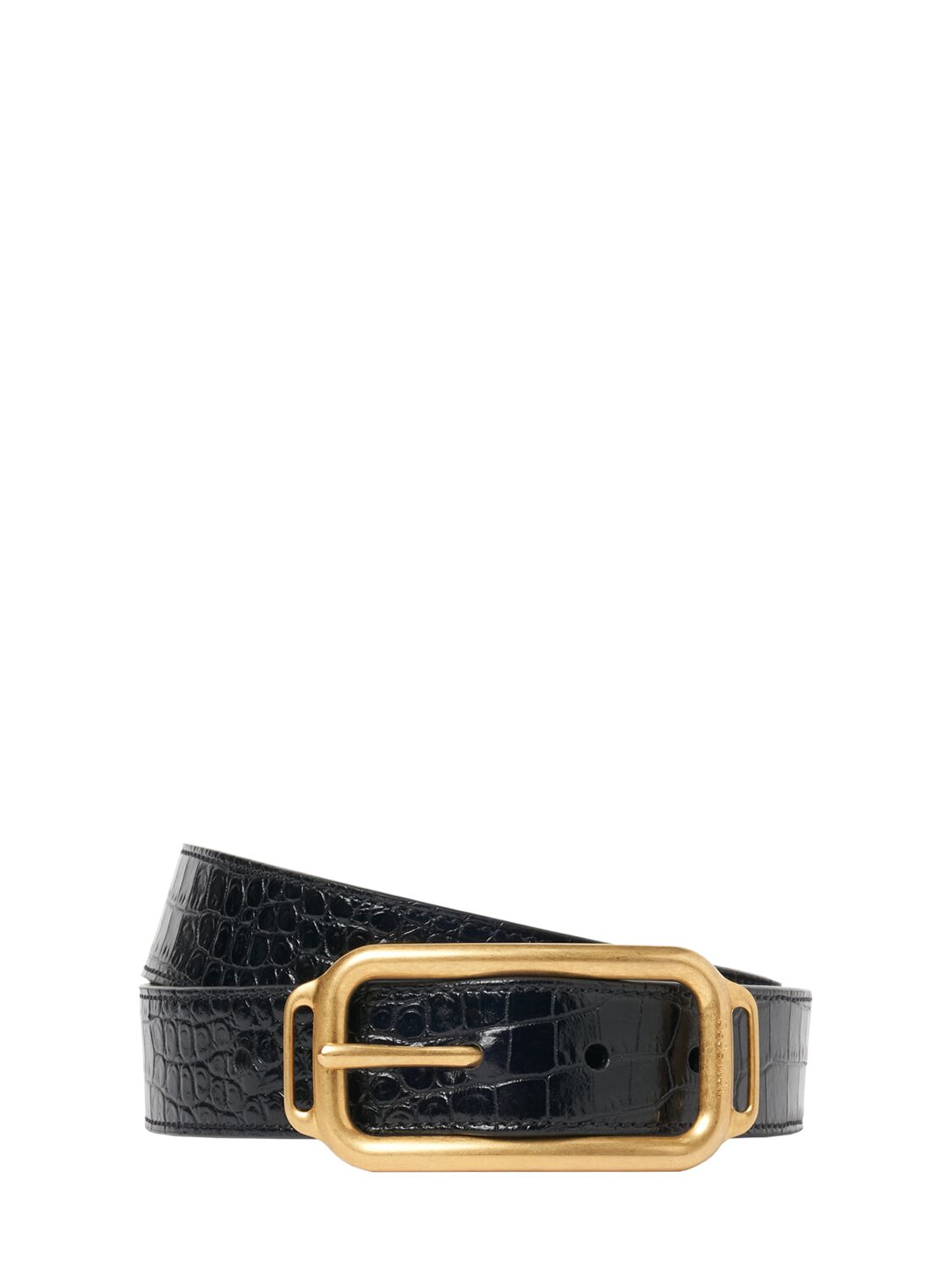 Tom Ford 3 Cm Croc Embossed Leather Belt In Black Gold