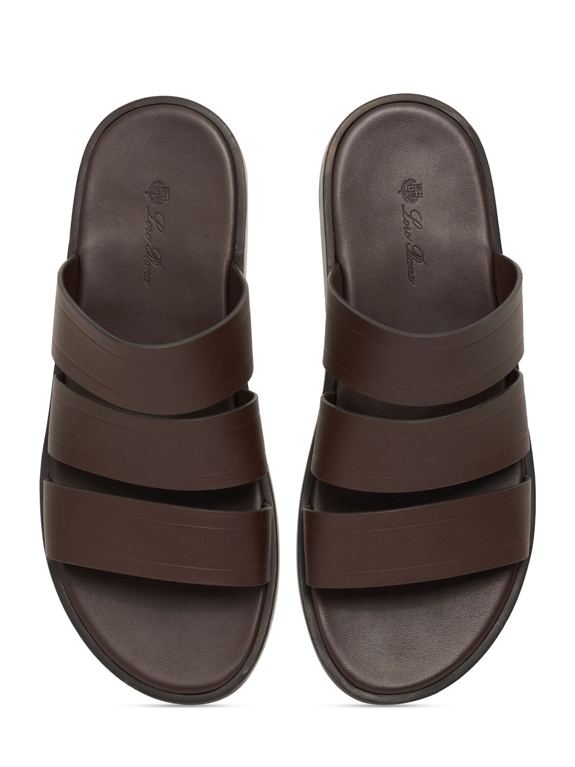 Shop Loro Piana Naha Seawalk Silky Leather Slides In Dark Brown