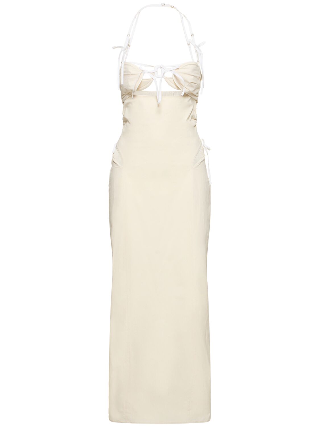 Jacquemus La Dressing Gown Ruban Cutout Cotton Blend Dress In White
