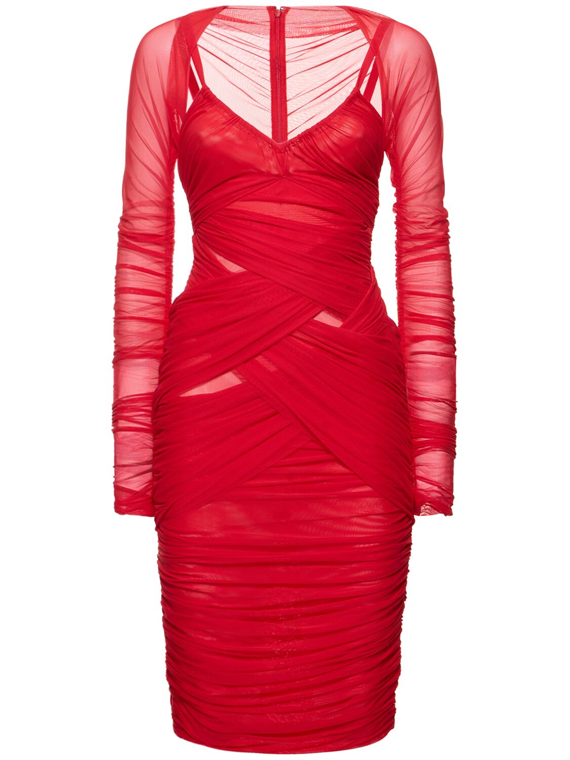 Image of Draped Tulle Midi Dress