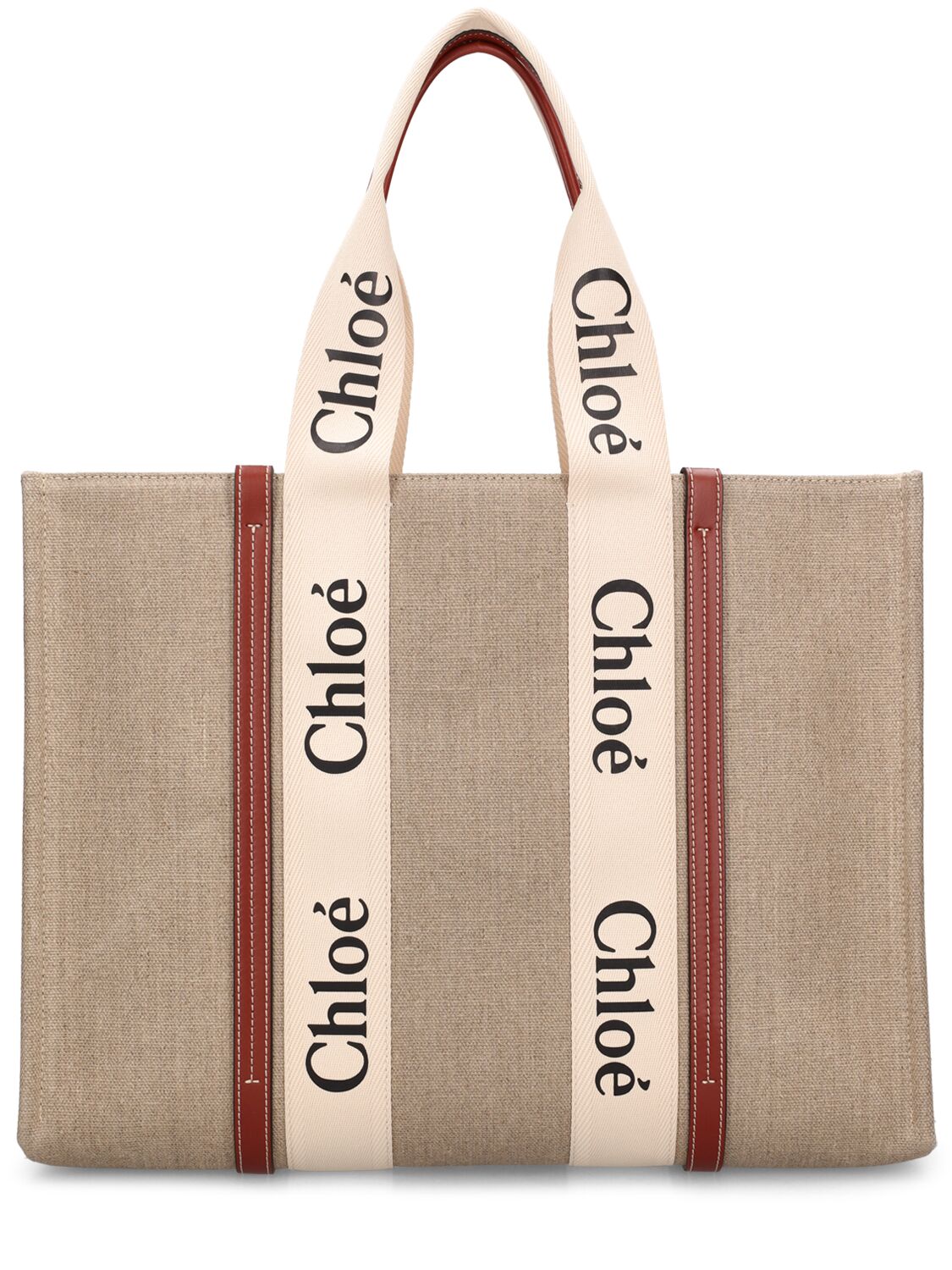 Shop Chloé Large Woody Canvas Tote Bag In White,brown