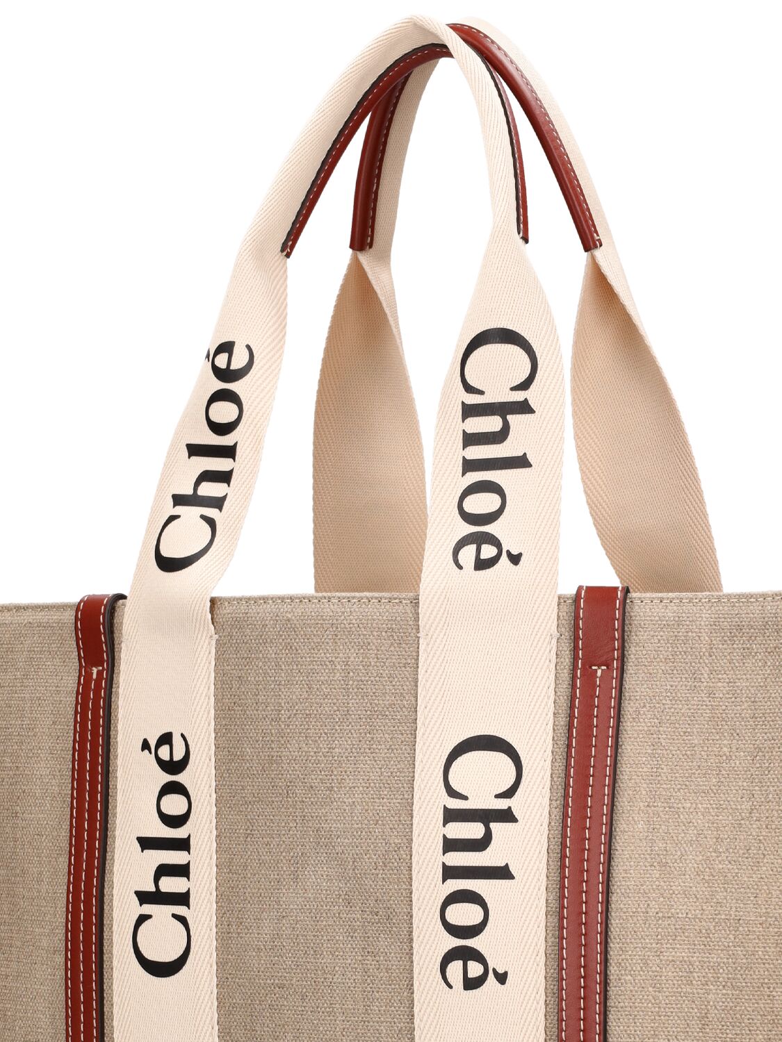 Shop Chloé Large Woody Canvas Tote Bag In White,brown