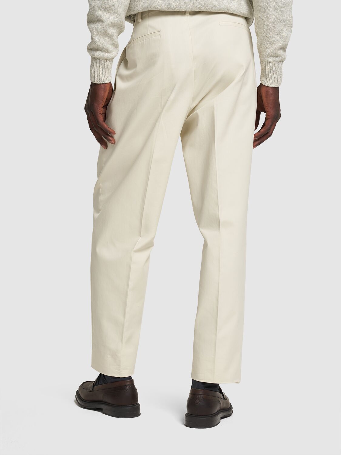 Shop Loro Piana Gosens Pleated Cotton Straight Pants In White