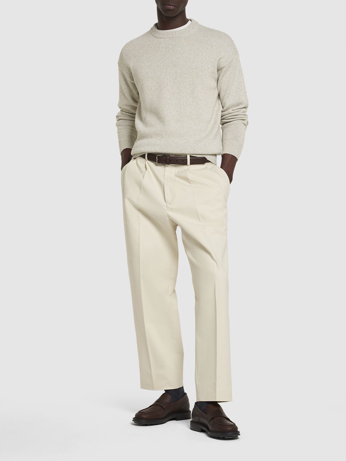 Shop Loro Piana Gosens Pleated Cotton Straight Pants In White