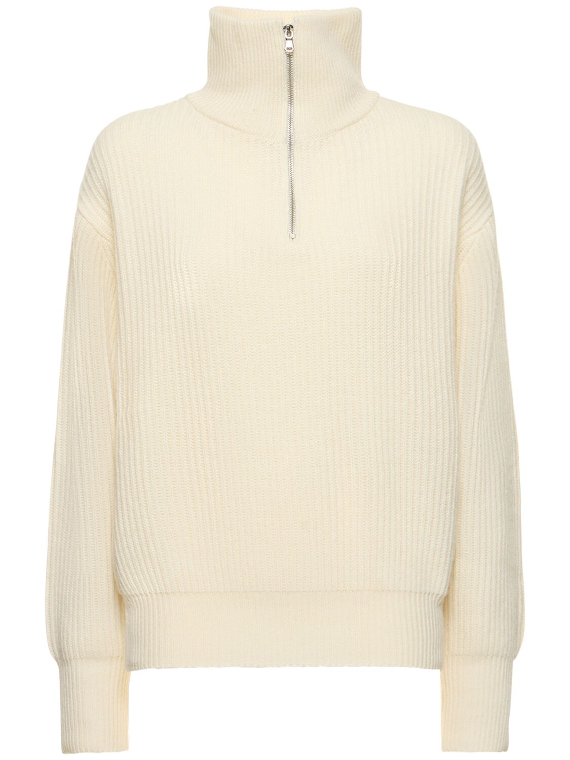 Ribbed Half Zip Wool Blend Sweater – WOMEN > CLOTHING > KNITWEAR