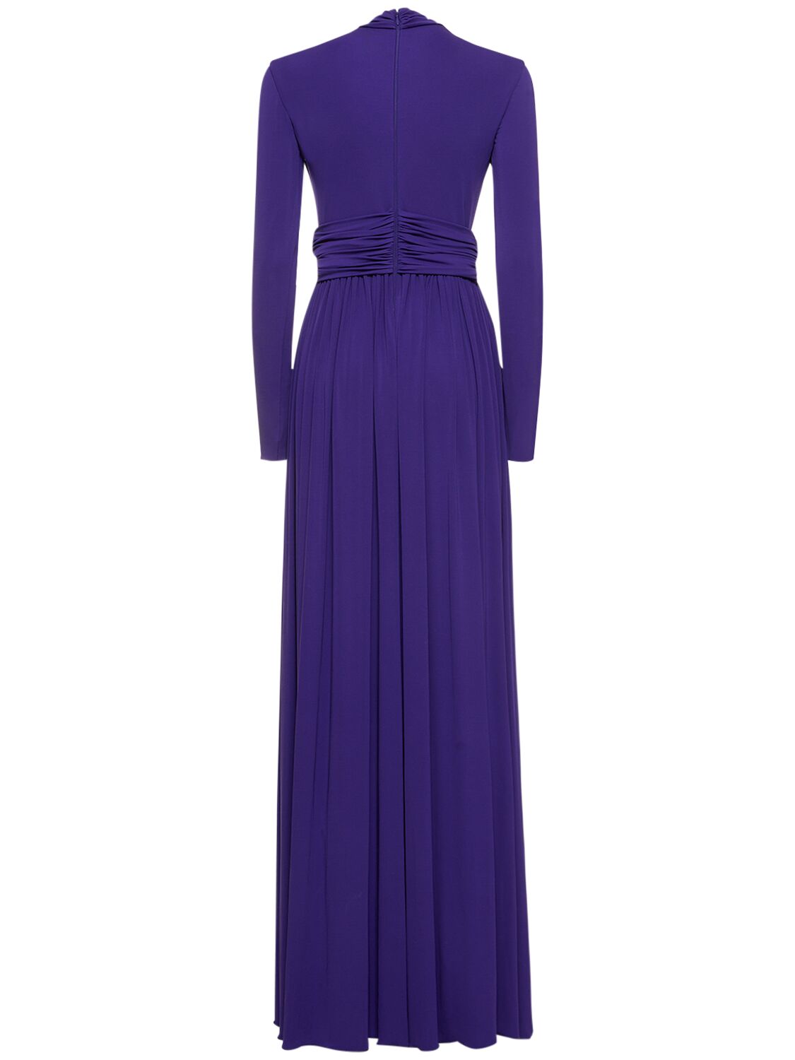 Shop Giambattista Valli Viscose Jersey Draped L/s Maxi Dress In Dark Purple