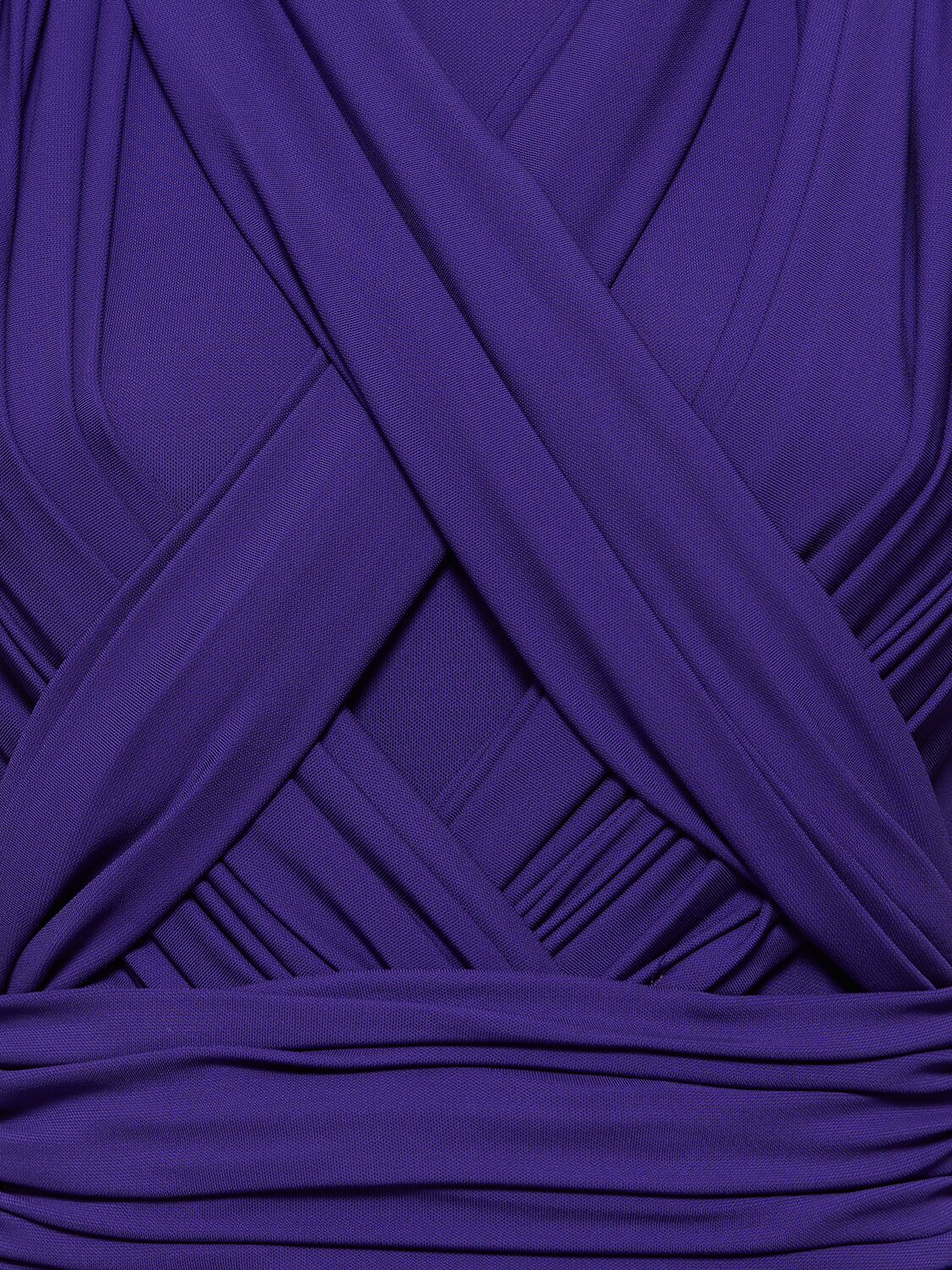 Shop Giambattista Valli Viscose Jersey Draped L/s Maxi Dress In Dark Purple
