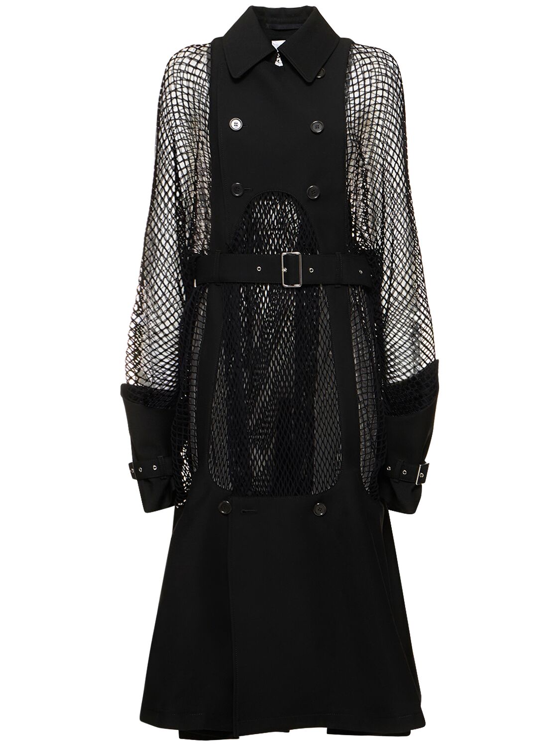 Shop Noir Kei Ninomiya Wool & Mohair Net Belted Midi Coat In Black