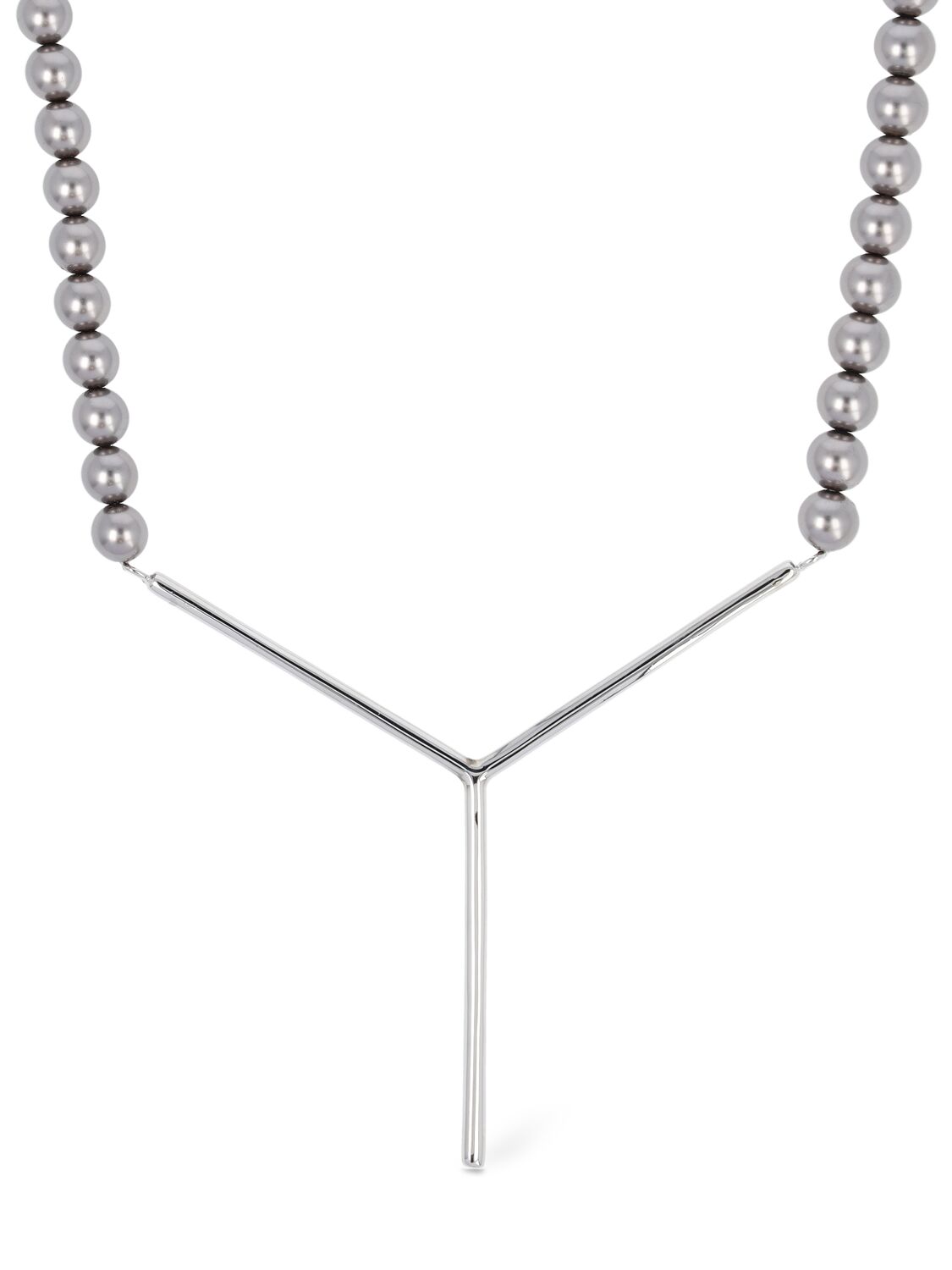 Shop Y/project Maxi Y Faux Pearl Collar Necklace In Silver,grey