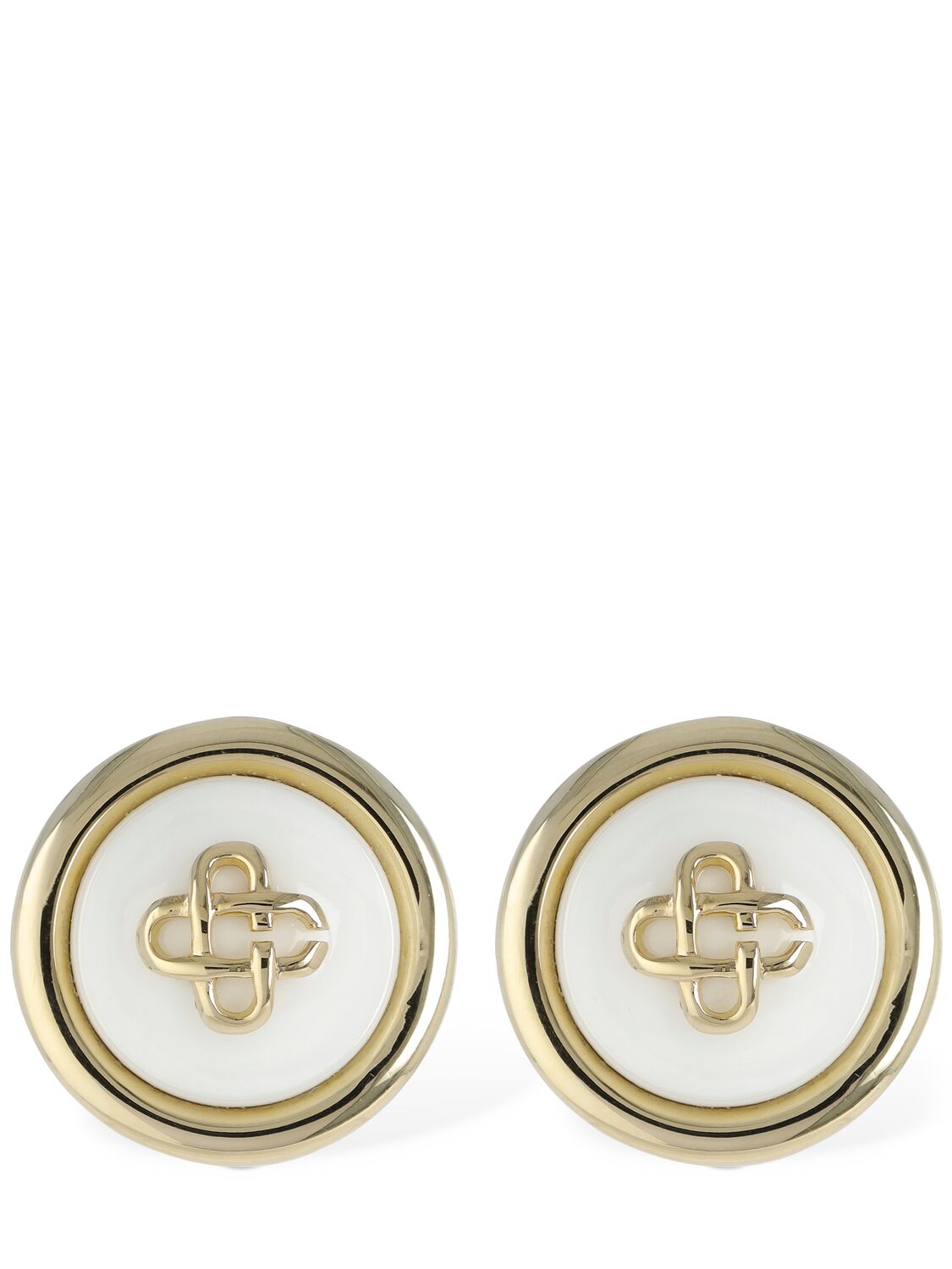 Casablanca Cc Dome Stud Earrings In White,gold
