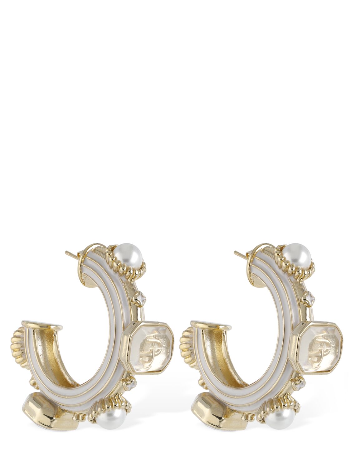 Casablanca Faux Pearl & Stone Gradient Hoop Earring In Multi,gold