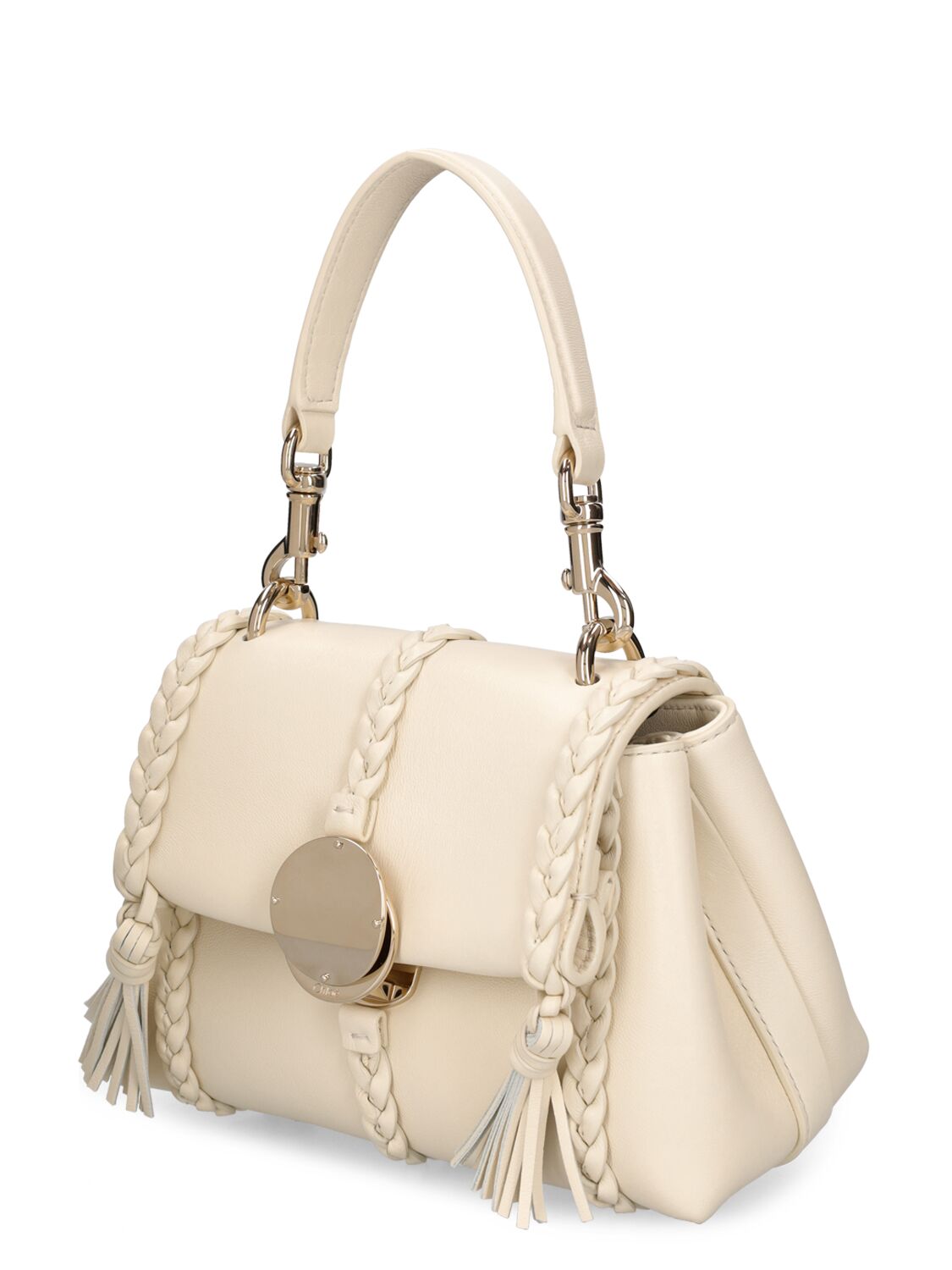 Shop Chloé Small Penelope Leather Top Handle Bag In Misty Ivory