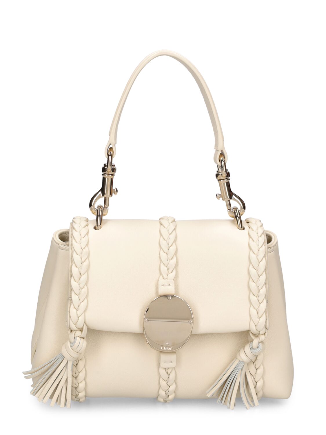 Chloé Penelope Braided Tassel Napa Top-handle Bag In Misty Ivory