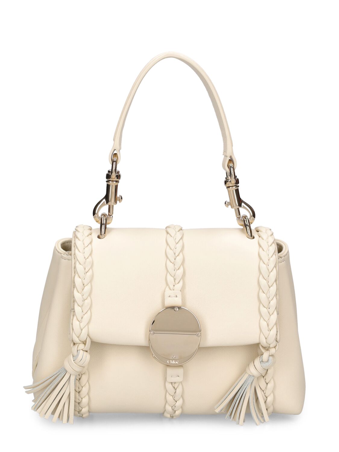 Shop Chloé Small Penelope Leather Top Handle Bag In Misty Ivory