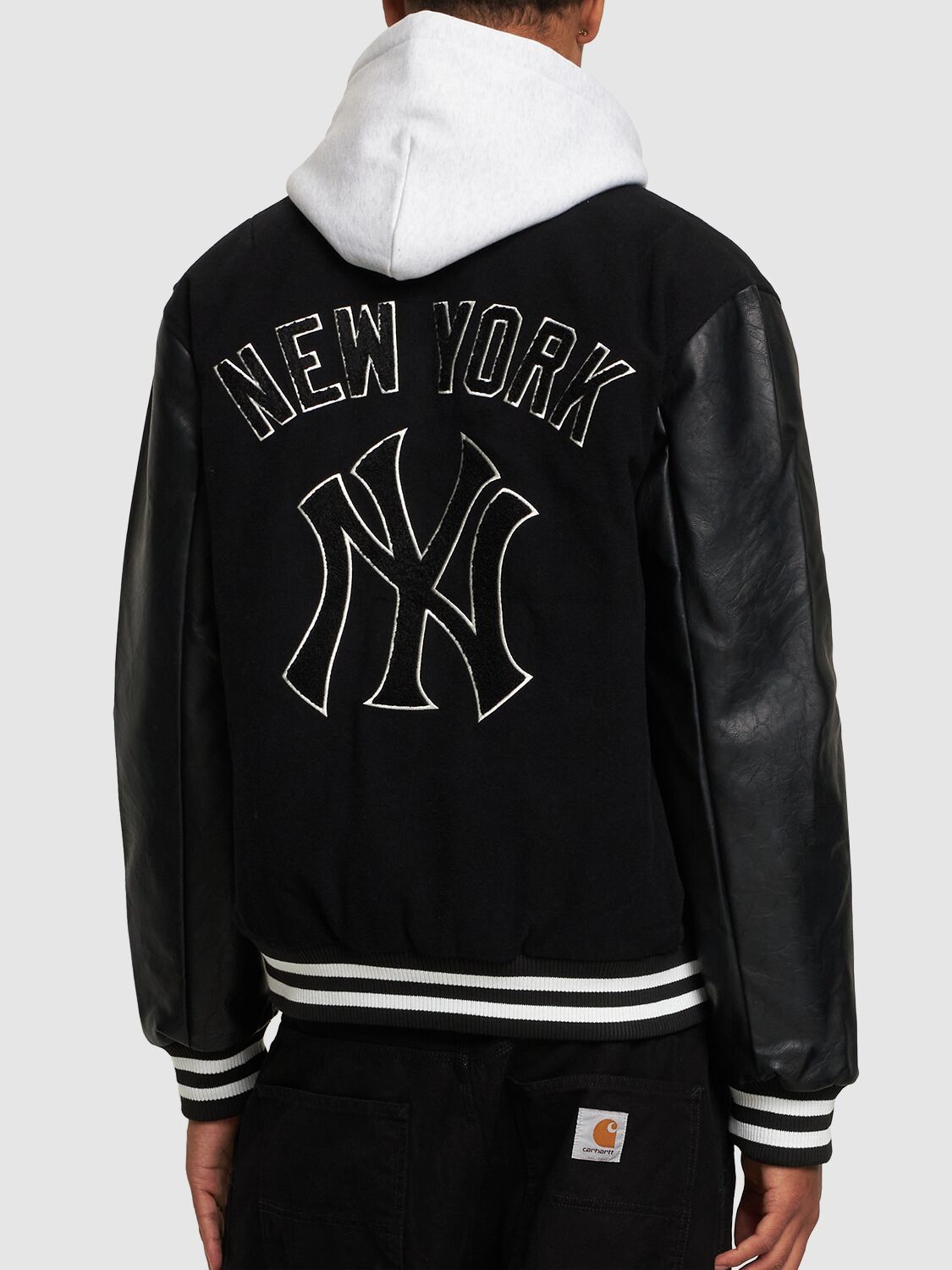 Shop New Era Mlb Ny Yankees Large Logo Varsity Jacket In Black