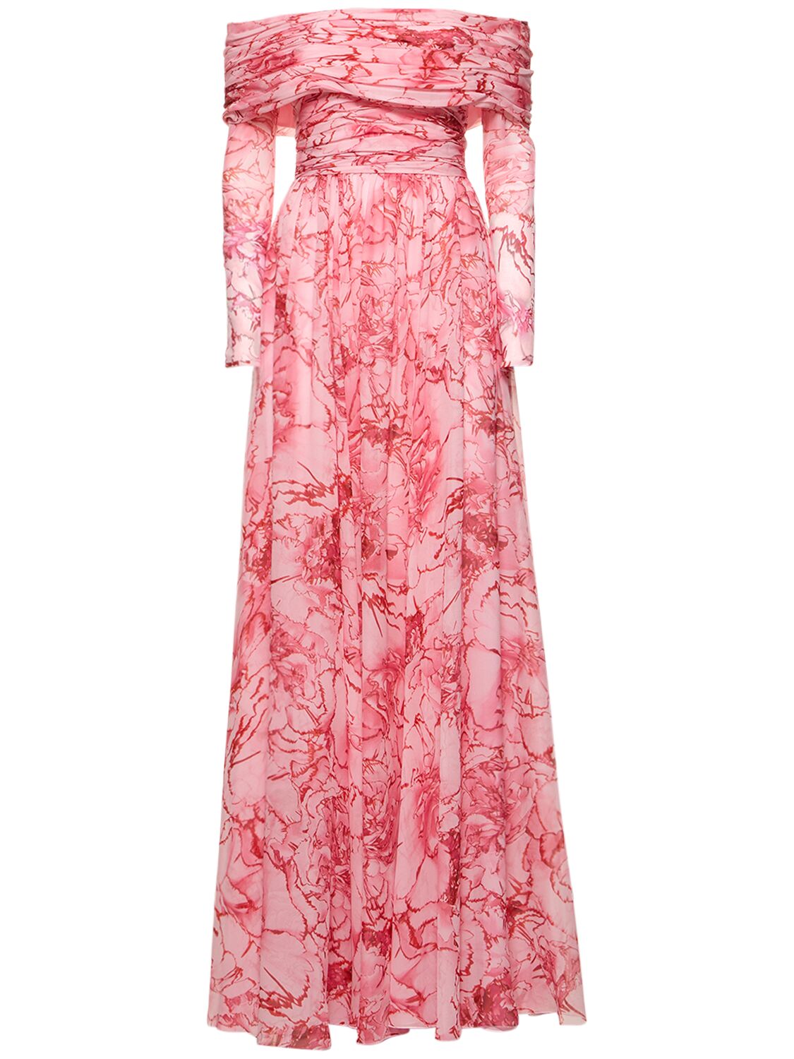Giambattista Valli Silk Georgette Off-the-shoulder Dress In Pink,red