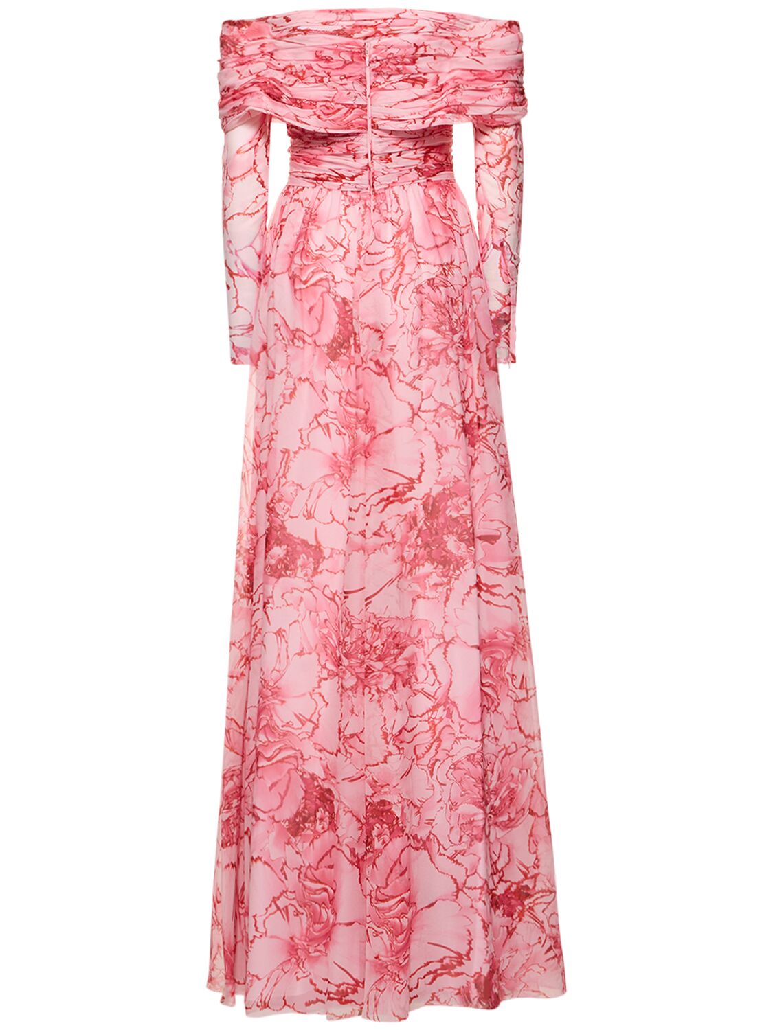 Shop Giambattista Valli Silk Georgette Off-the-shoulder Dress In Pink,red