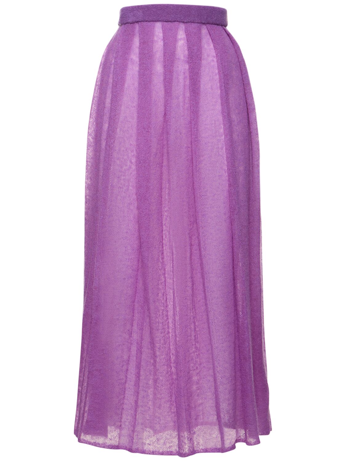 Auralee Kid Mohair Sheer Knit Pleated Midi Skirt In Purple | ModeSens