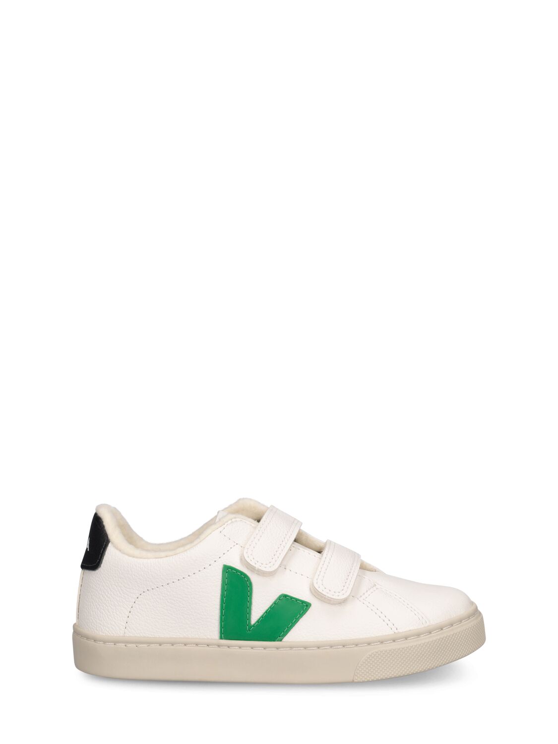 Veja Kids' Esplar Chrome-free Leather Strap Sneaker In White,green