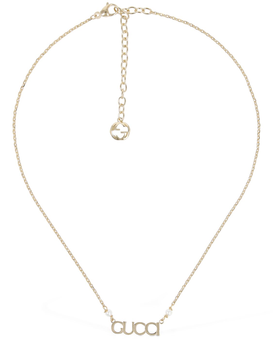 Gucci Lettering Brass & Crystal Necklace In Cream