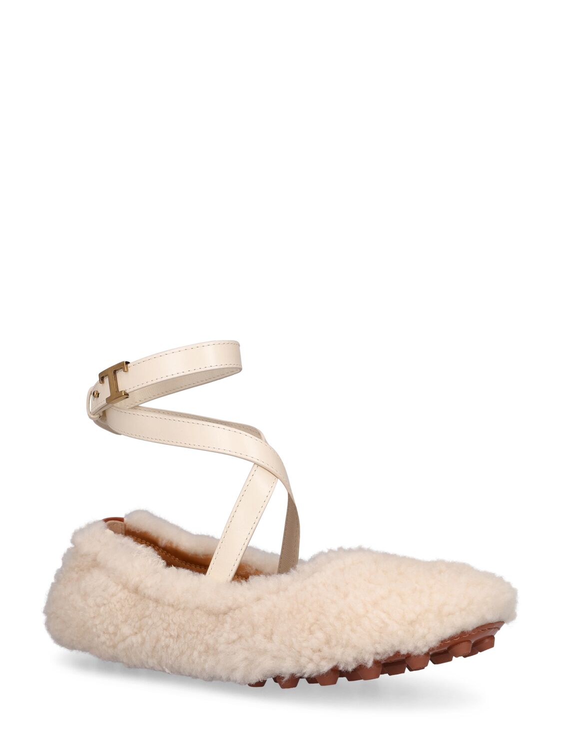 Shop Tod's 10mm Shearling Ballerina Flats In White