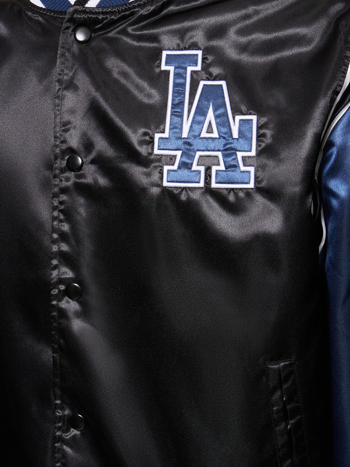 Shop New Era Mlb La Dodgers Satin Varsity Jacket In Black,blue