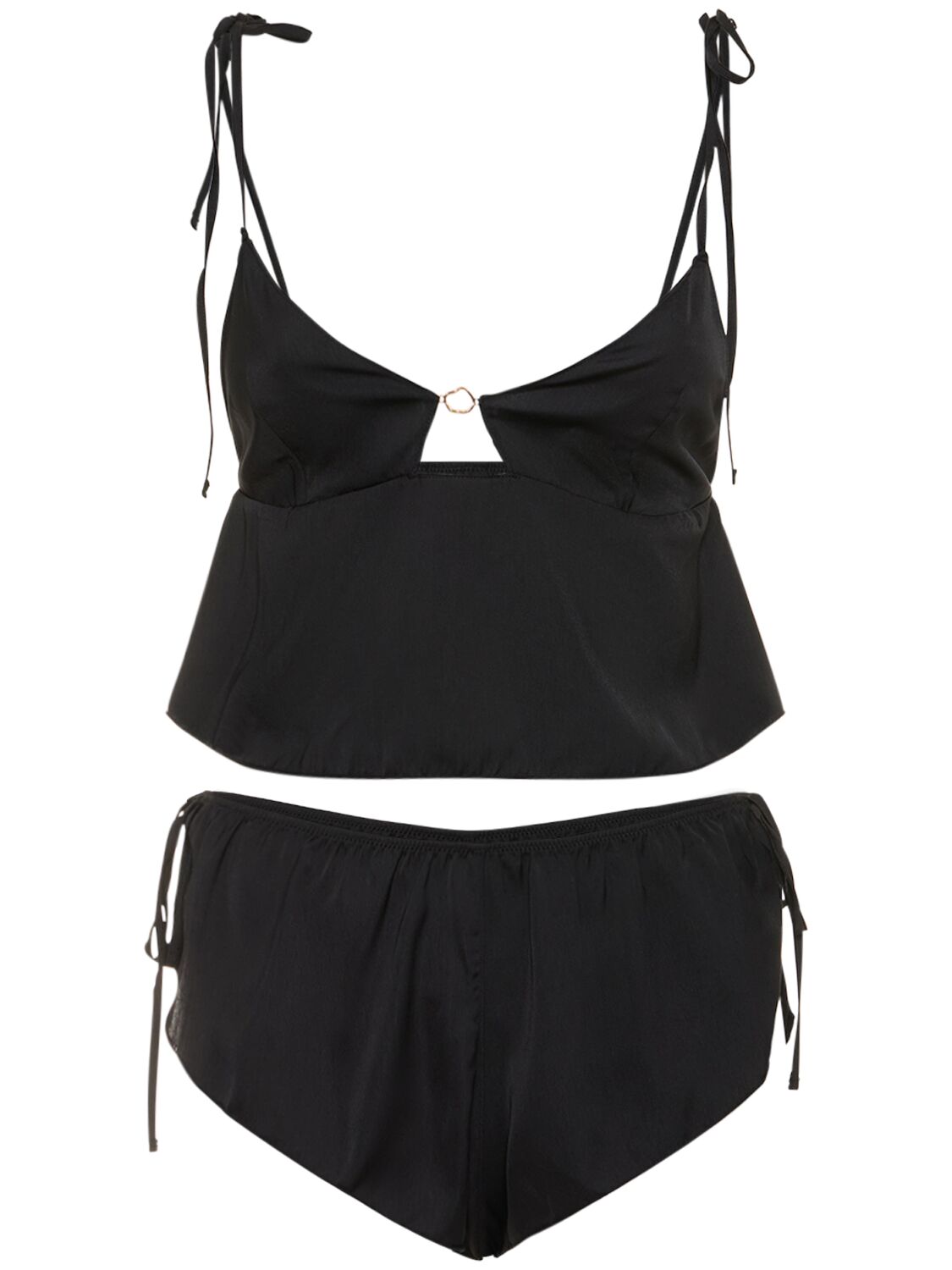 Shop Bluebella Nicole Luxury Satin Top & Shorts Set In Black