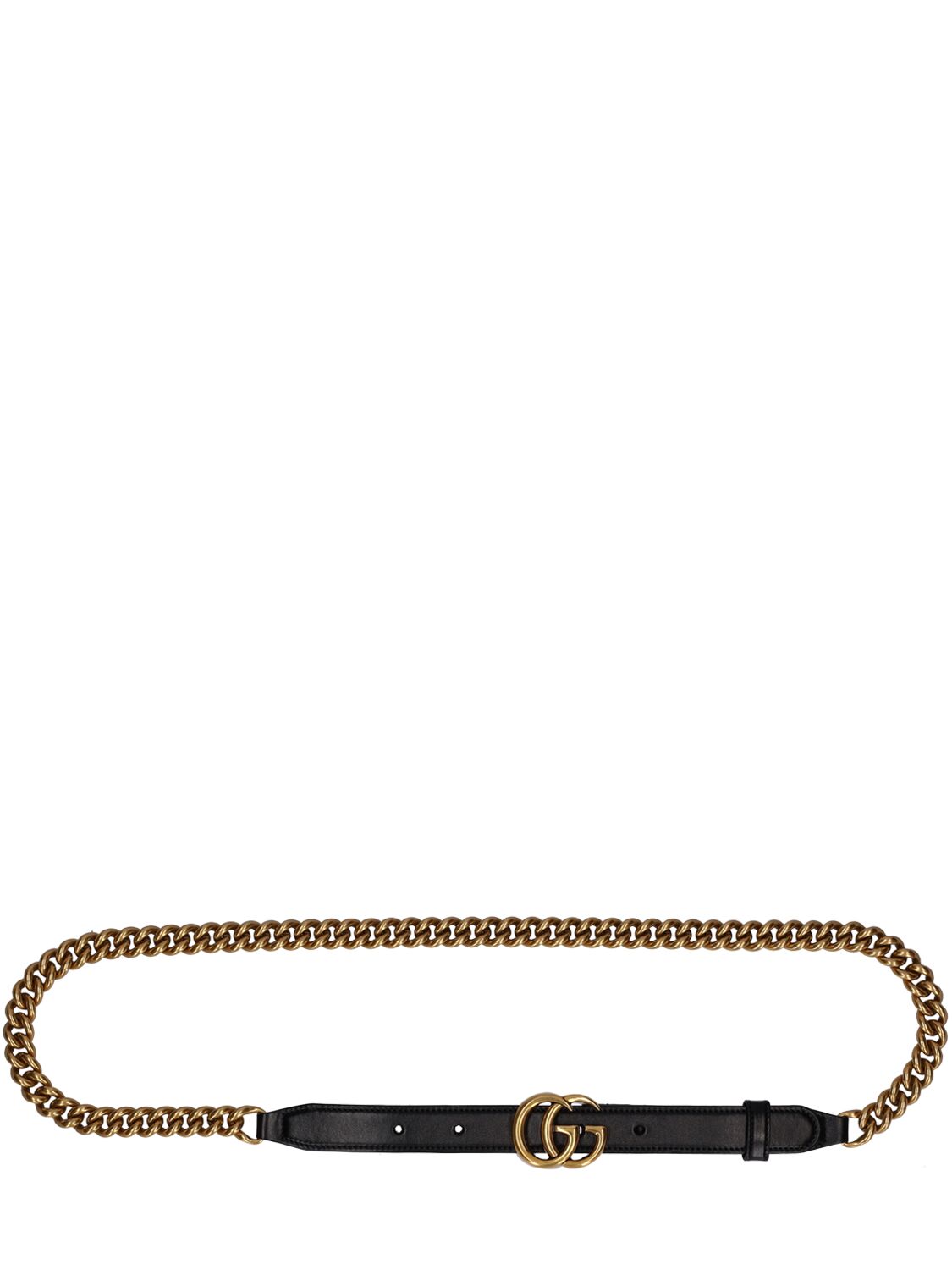 Shop Gucci 20mm Gg Marmont Leather Chain Belt In Black