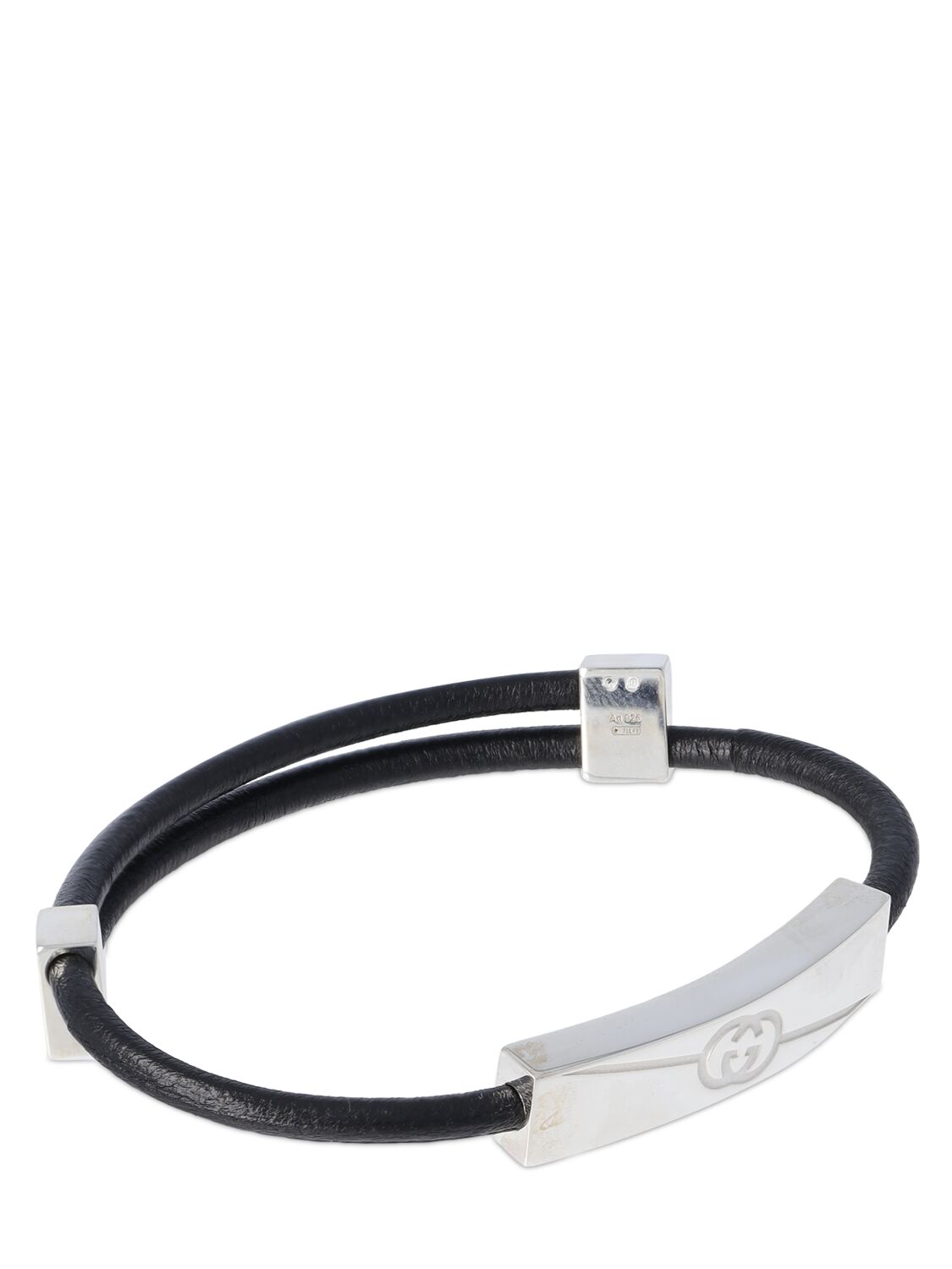 Shop Gucci Tag Cotton & Silver Bracelet In Black,silver