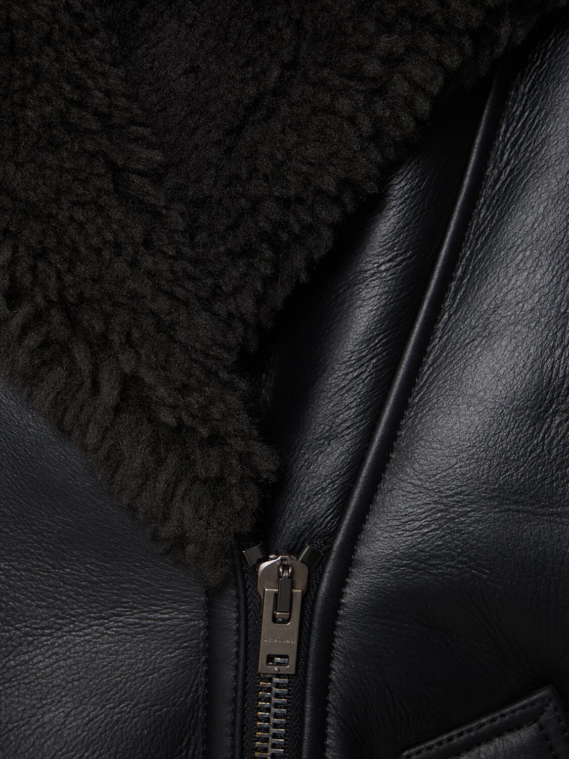 Shop Acne Studios Leather Shearing Jacket W/shawl Collar In Black