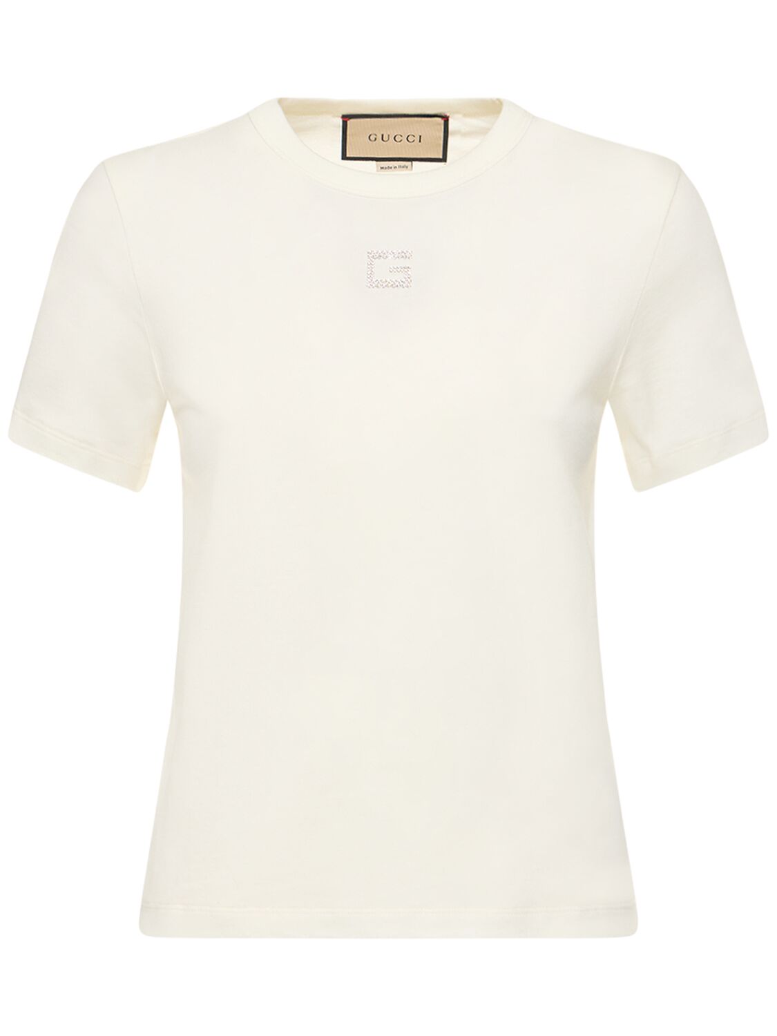Shop Gucci Cotton Jersey T-shirt W/ Embroidery In Sunlight