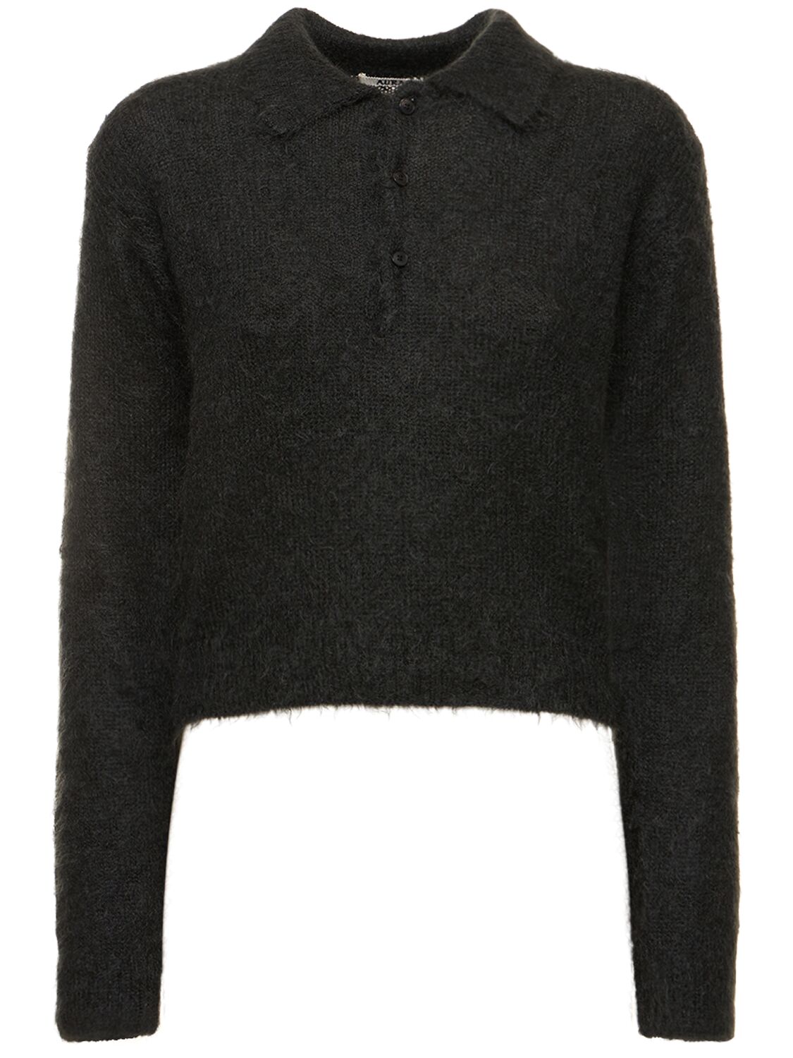 Shop Auralee Brushed Mohair & Wool Knit Polo In Black